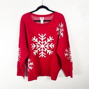 MONROE & MAIN Red Large Snowflakes Print Long Sleeves Crewneck Sweater Size 3X